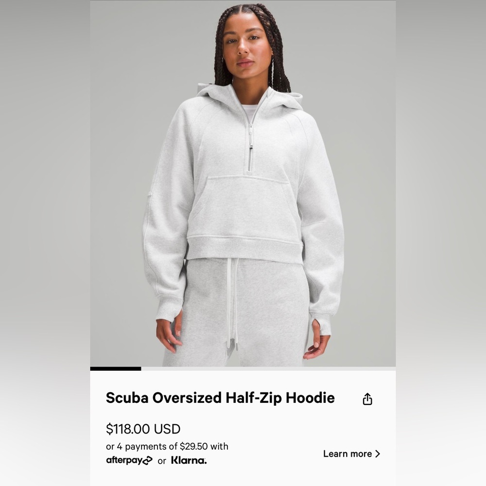 Lululemon Scuba hoodie in ultra light grey, size xs/s